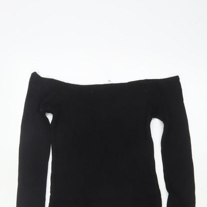 Pull&Bear Women Black M Off Shoulder Rib Knit Slim Jumper Dress