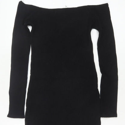 Pull&Bear Women Black M Off Shoulder Rib Knit Slim Jumper Dress