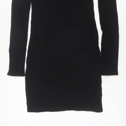 Pull&Bear Women Black M Off Shoulder Rib Knit Slim Jumper Dress