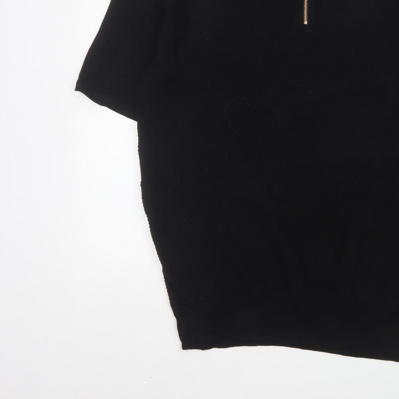 Next Men’s Black L Short Sleeve 1/4 Zip Collared Polo Shirt