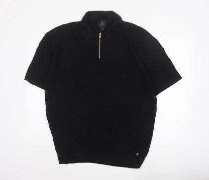 Next Men’s Black L Short Sleeve 1/4 Zip Collared Polo Shirt