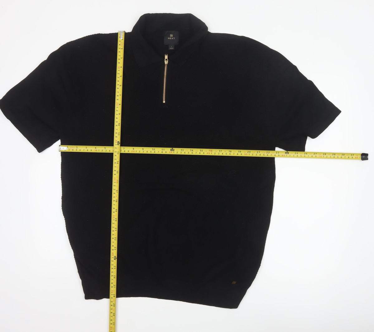 Next Men’s Black L Short Sleeve 1/4 Zip Collared Polo Shirt