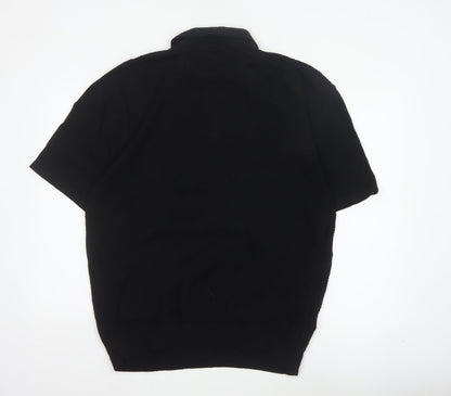 Next Men’s Black L Short Sleeve 1/4 Zip Collared Polo Shirt