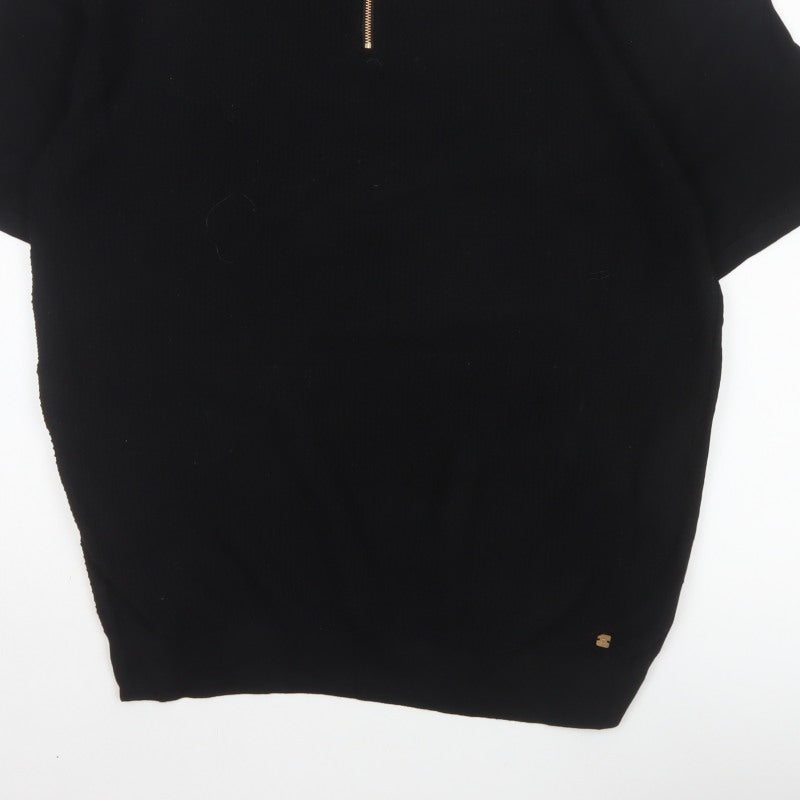 Next Men’s Black L Short Sleeve 1/4 Zip Collared Polo Shirt