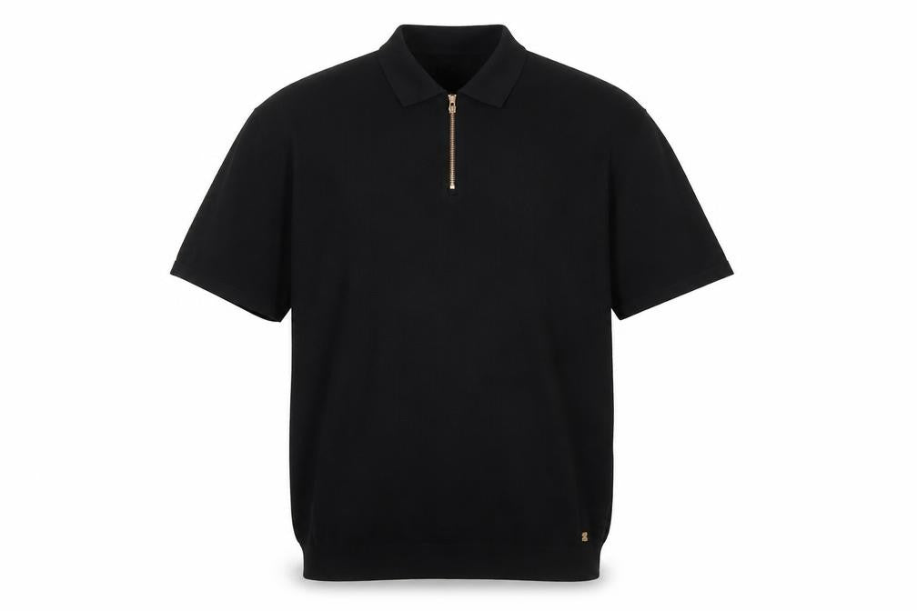 Next Men’s Black L Short Sleeve 1/4 Zip Collared Polo Shirt