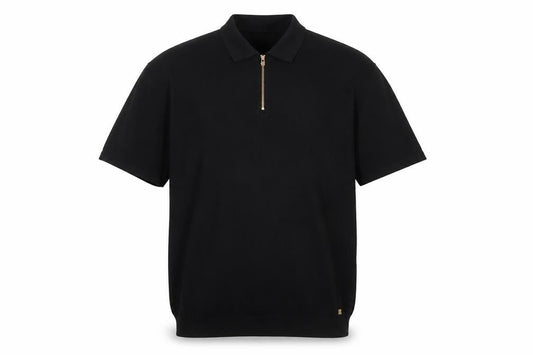 Front view of Next Men’s Black L Short Sleeve 1/4 Zip Collared Polo Shirt