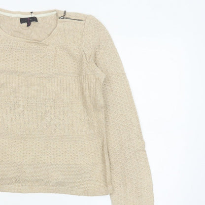 Jasper Conran Women’s Beige Size 12 Knit Pullover Jumper Zip Detail