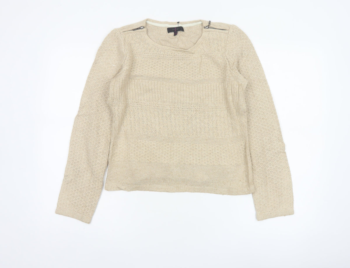 Jasper Conran Women’s Beige Size 12 Knit Pullover Jumper Zip Detail