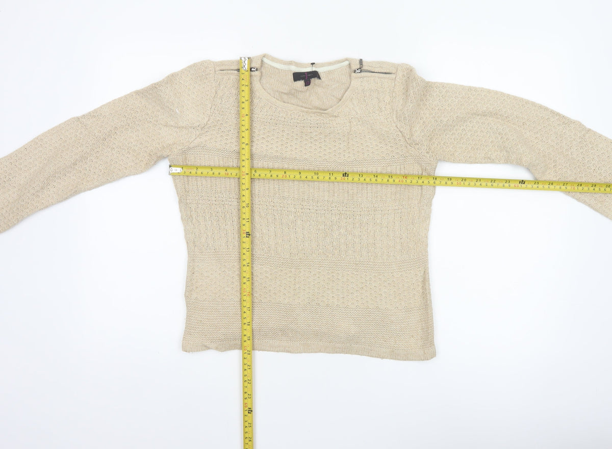 Jasper Conran Women’s Beige Size 12 Knit Pullover Jumper Zip Detail