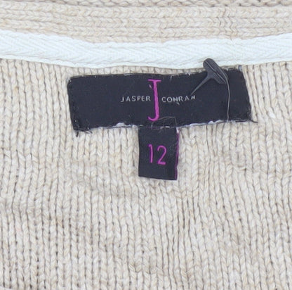 Jasper Conran Women’s Beige Size 12 Knit Pullover Jumper Zip Detail