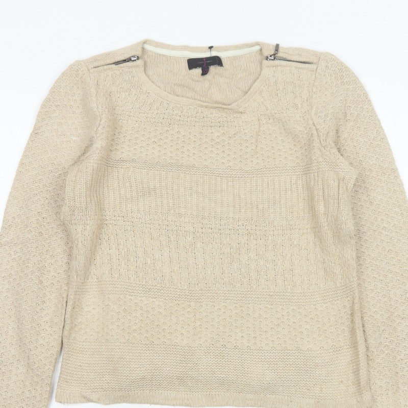 Jasper Conran Women’s Beige Size 12 Knit Pullover Jumper Zip Detail
