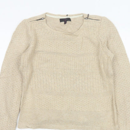 Jasper Conran Women’s Beige Size 12 Knit Pullover Jumper Zip Detail