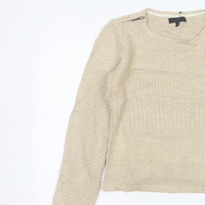 Jasper Conran Women’s Beige Size 12 Knit Pullover Jumper Zip Detail