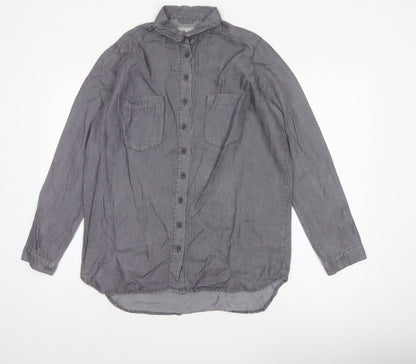 Denim Co. Women’s Grey UK 12 Lyocell Button-Up Long Sleeve Shirt