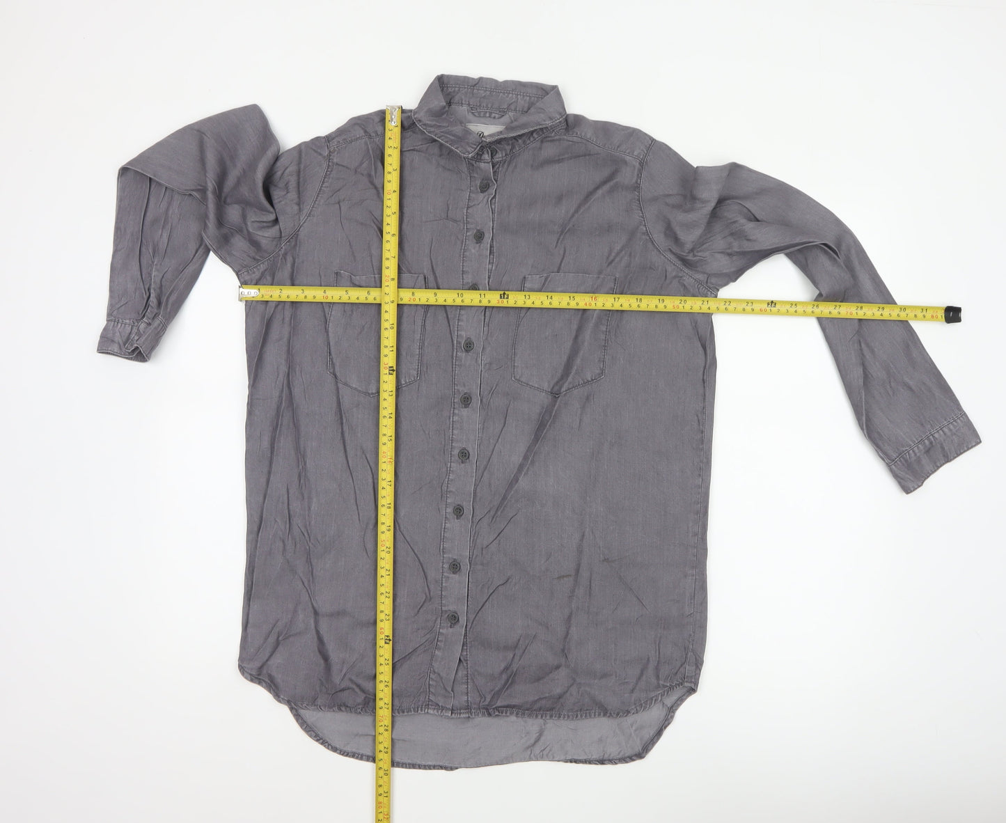 Denim Co. Women’s Grey UK 12 Lyocell Button-Up Long Sleeve Shirt