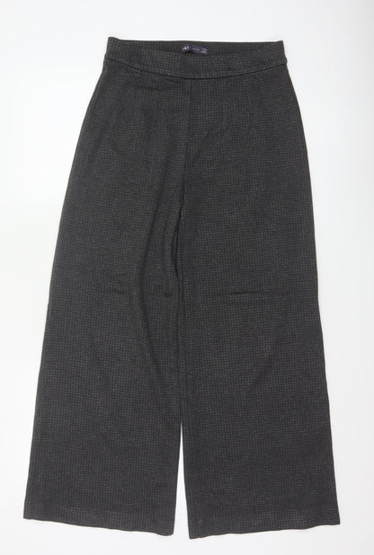 Marks & Spencer Women Grey Check Wide Leg Stretch Trousers UK 10 Regular