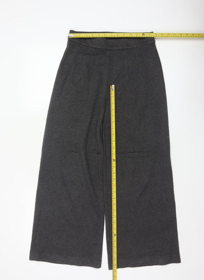 Marks & Spencer Women Grey Check Wide Leg Stretch Trousers UK 10 Regular