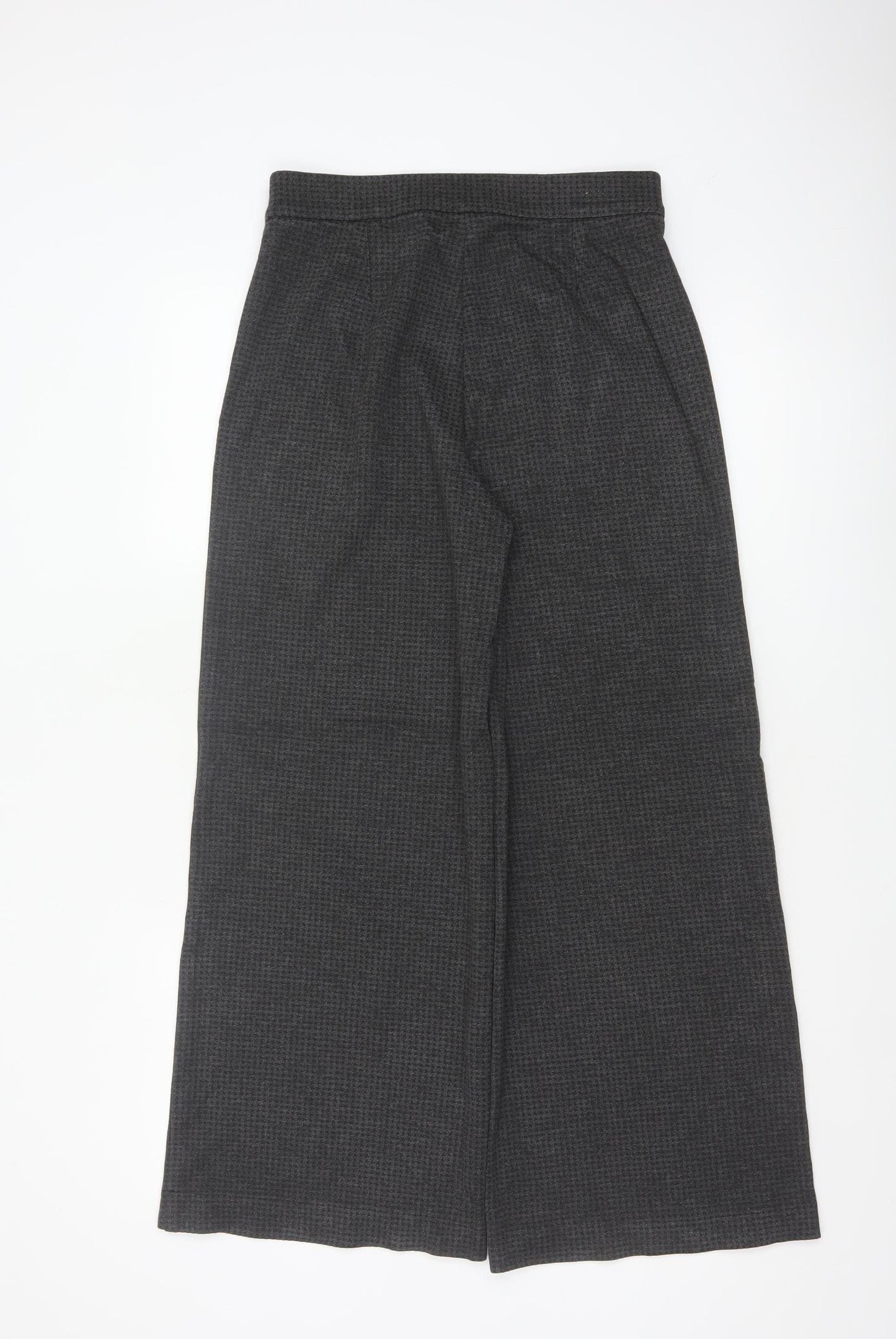 Marks & Spencer Women Grey Check Wide Leg Stretch Trousers UK 10 Regular