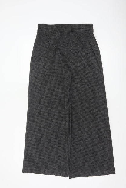 Marks & Spencer Women Grey Check Wide Leg Stretch Trousers UK 10 Regular