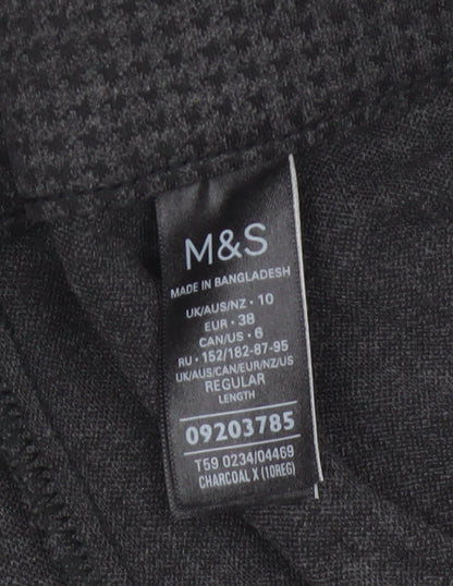Marks & Spencer Women Grey Check Wide Leg Stretch Trousers UK 10 Regular