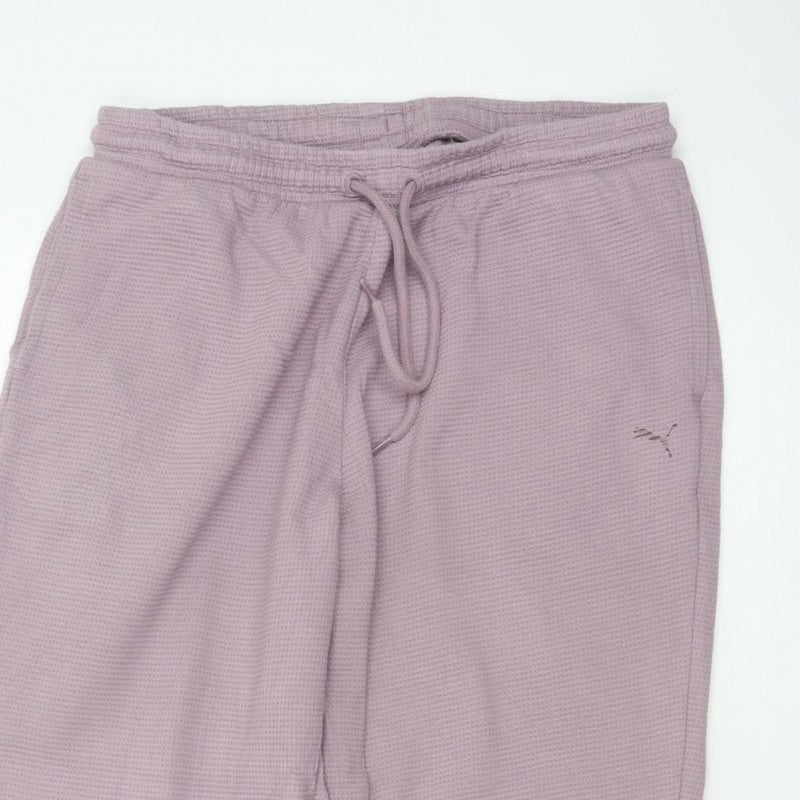 Puma Women Pink Waffle Knit Jogger Trousers Size M Drawstring