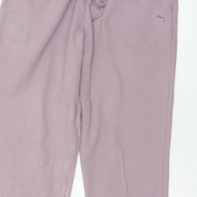 Puma Women Pink Waffle Knit Jogger Trousers Size M Drawstring