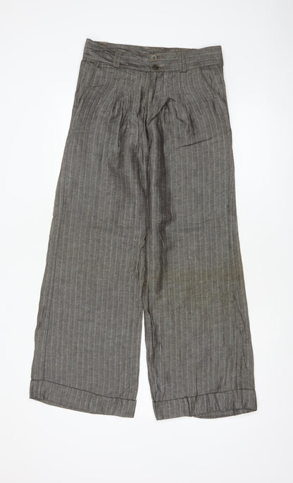 Topshop Women Grey Herringbone Wide Leg Linen Trousers UK 6 Long