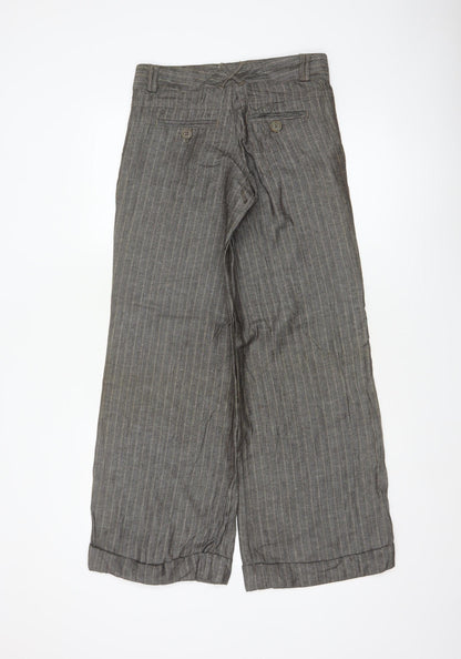 Topshop Women Grey Herringbone Wide Leg Linen Trousers UK 6 Long