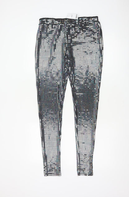 Next Girls Silver Foil Metallic Jeggings 16 Years Party Stretch Trousers