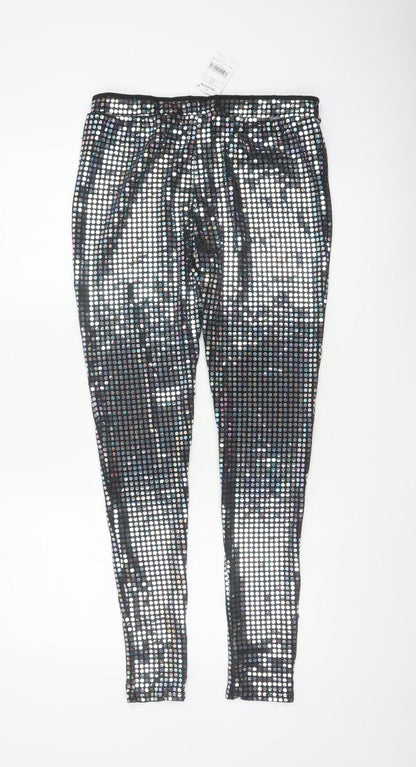Next Girls Silver Foil Metallic Jeggings 16 Years Party Stretch Trousers