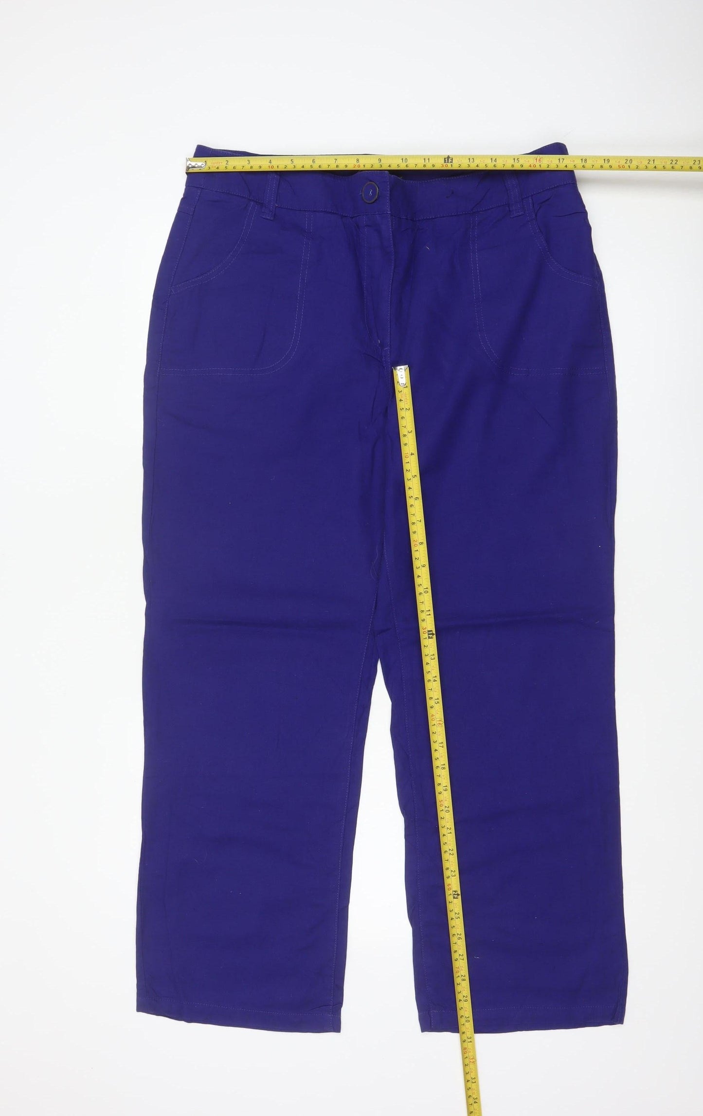Dash Women’s Blue Linen Cotton Straight Leg Trousers UK 16
