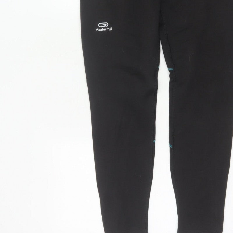 Kalenji Women’s Black Turquoise Running Leggings UK 18 Reflective Zip Pocket