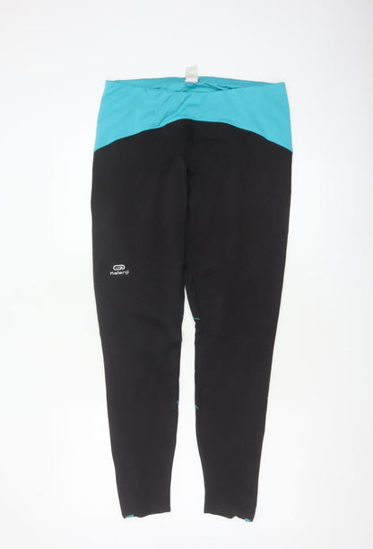 Kalenji Women’s Black Turquoise Running Leggings UK 18 Reflective Zip Pocket