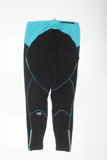Kalenji Women’s Black Turquoise Running Leggings UK 18 Reflective Zip Pocket