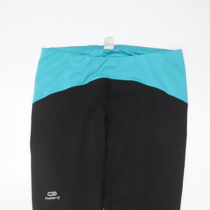 Kalenji Women’s Black Turquoise Running Leggings UK 18 Reflective Zip Pocket