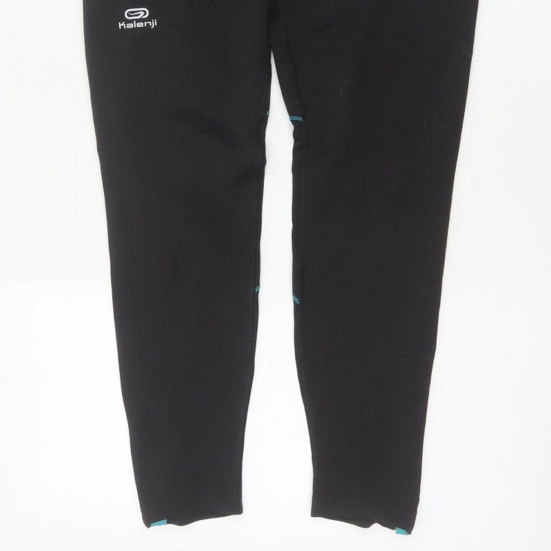 Kalenji Women’s Black Turquoise Running Leggings UK 18 Reflective Zip Pocket