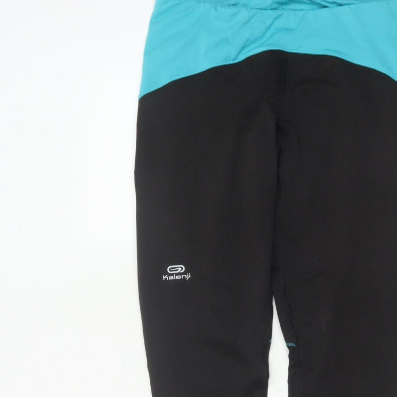 Kalenji Women’s Black Turquoise Running Leggings UK 18 Reflective Zip Pocket