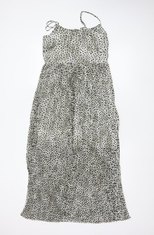 Marks & Spencer Women Grey Animal Print Pleated Maxi Dress UK 10