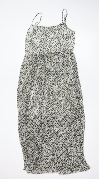 Marks and Spencer Women Grey Animal Print Pleated Maxi Dress UK 10
