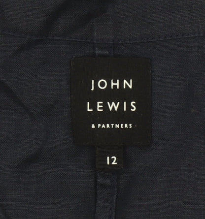 John Lewis Women Blue Linen Size 12 A-Line Long V-Neck Dress