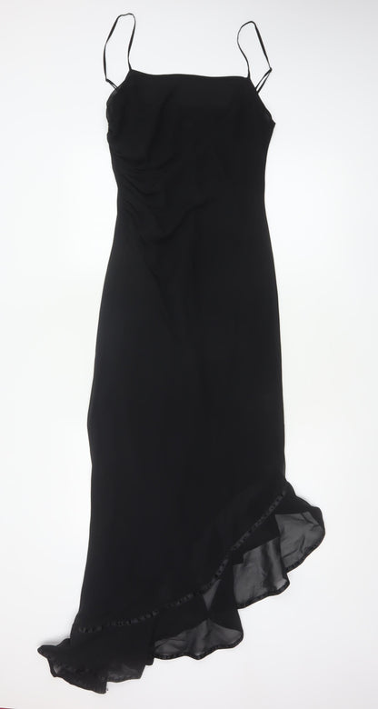 After Six Women’s Black UK 12 Asymmetric Chiffon Slip Dress