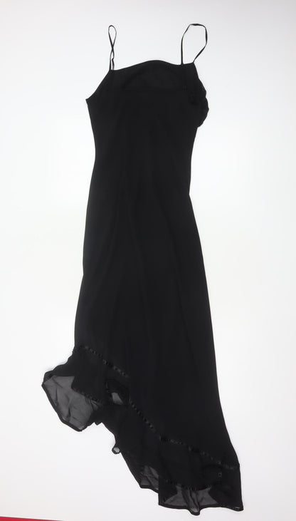 After Six Women’s Black UK 12 Asymmetric Chiffon Slip Dress