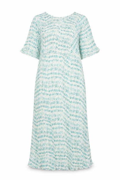 Monsoon Women Blue & White L Long Fit & Flare Flutter Sleeve Dress