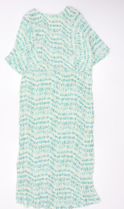 Monsoon Women Blue & White L Long Fit & Flare Flutter Sleeve Dress