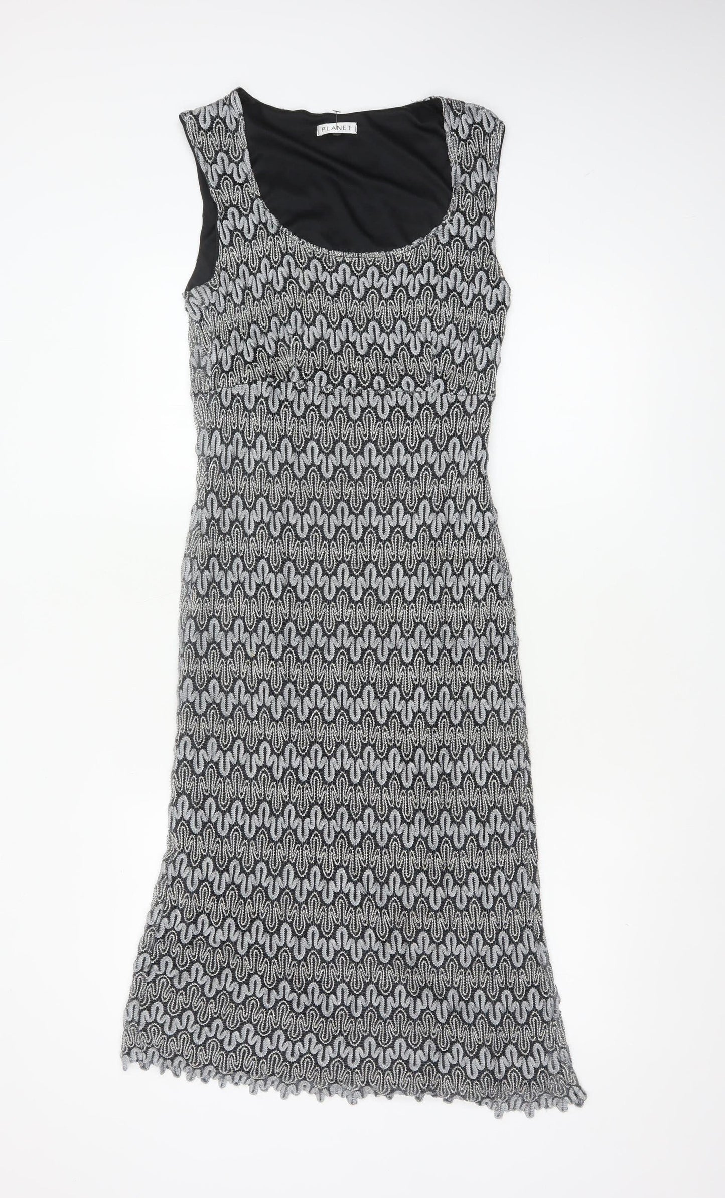 Planet Women Black Silver UK 10 Long Fit & Flare Metallic Knit Dress