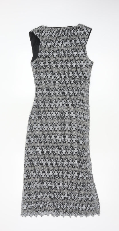 Planet Women Black Silver UK 10 Long Fit & Flare Metallic Knit Dress