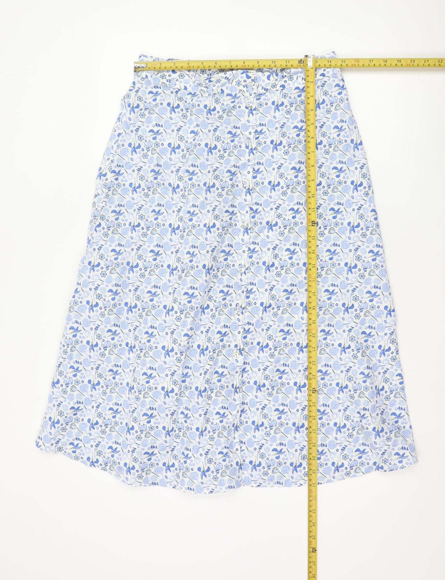 Marks & Spencer Women Blue Floral Cotton A-Line Midi Skirt UK 12