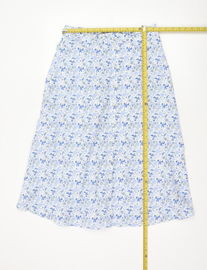 Marks & Spencer Women Blue Floral Cotton A-Line Midi Skirt UK 12