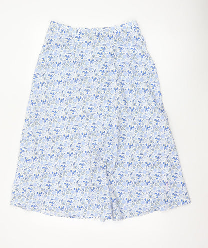 Marks & Spencer Women Blue Floral Cotton A-Line Midi Skirt UK 12