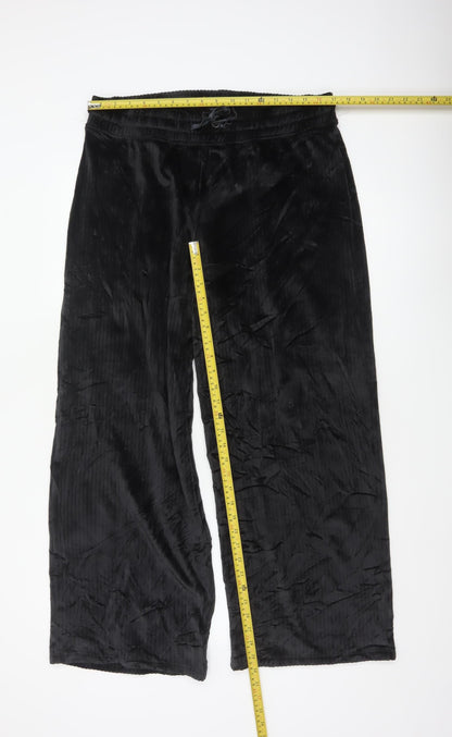 Marks and Spencer Women Black L Wide-Leg Velvet Drawstring Trousers